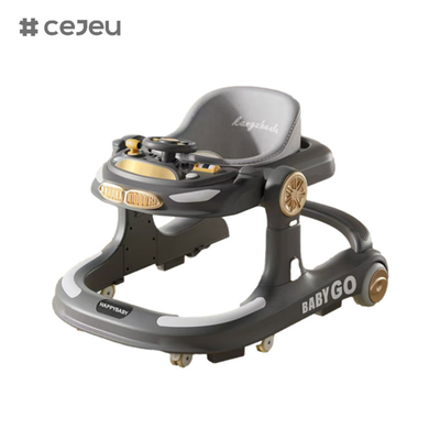 CJ-958, baby walker, Orange Grey khaki, μουσική / φώτα 6 ρυθμιστής ύψους, ένα κλικ διπλώσιμο, 58 * 60 * 75 μέγεθος, σιωπηλή καθολική whe