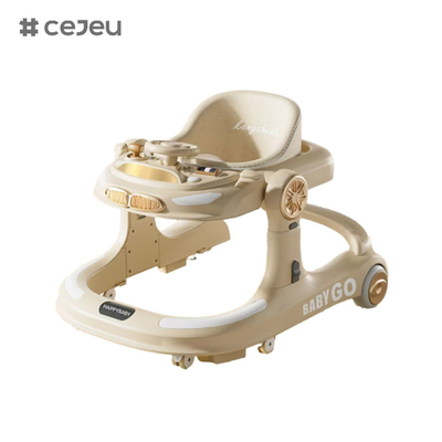 CJ-958, baby walker, Orange Grey khaki, μουσική / φώτα 6 ρυθμιστής ύψους, ένα κλικ διπλώσιμο, 58 * 60 * 75 μέγεθος, σιωπηλή καθολική whe