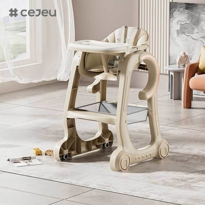 CJ-SH-S08 Baby High Chair Baby Feeding Chair για βρέφη και βρέφη με ρυθμιζόμενο δίσκο, κλειδαριές και μαξιλάρι PU πλέσιμο